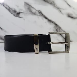 Genuine Leather Belt Black with Silver Buckle